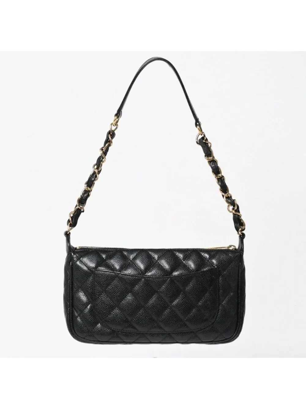 Chanel Chain Shoulder Bag Quilted Caviar Leather CC Logo Black Pouch